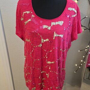 Chico's Zenergy Pink Sequin Top -Size 2 - EUC